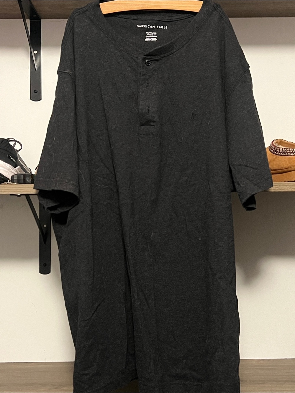 American Eagle Outfitters Black Short-Sleeve Henley Tee